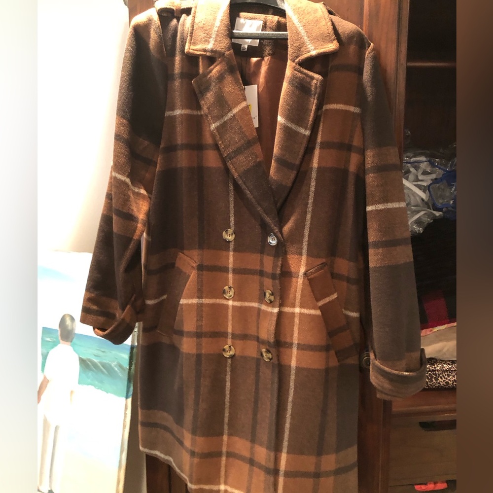 Gibson Latimer Brown Plaid Pea Coat